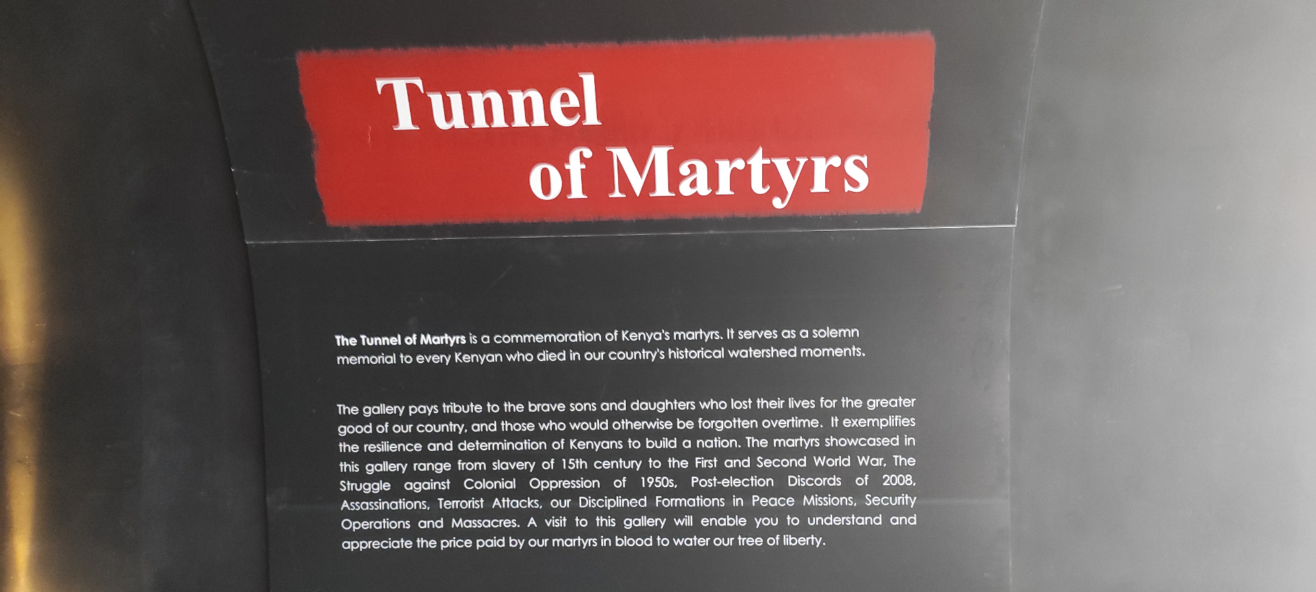 Tunnel Of Martyrs memorial installation at Uhuru Gardens