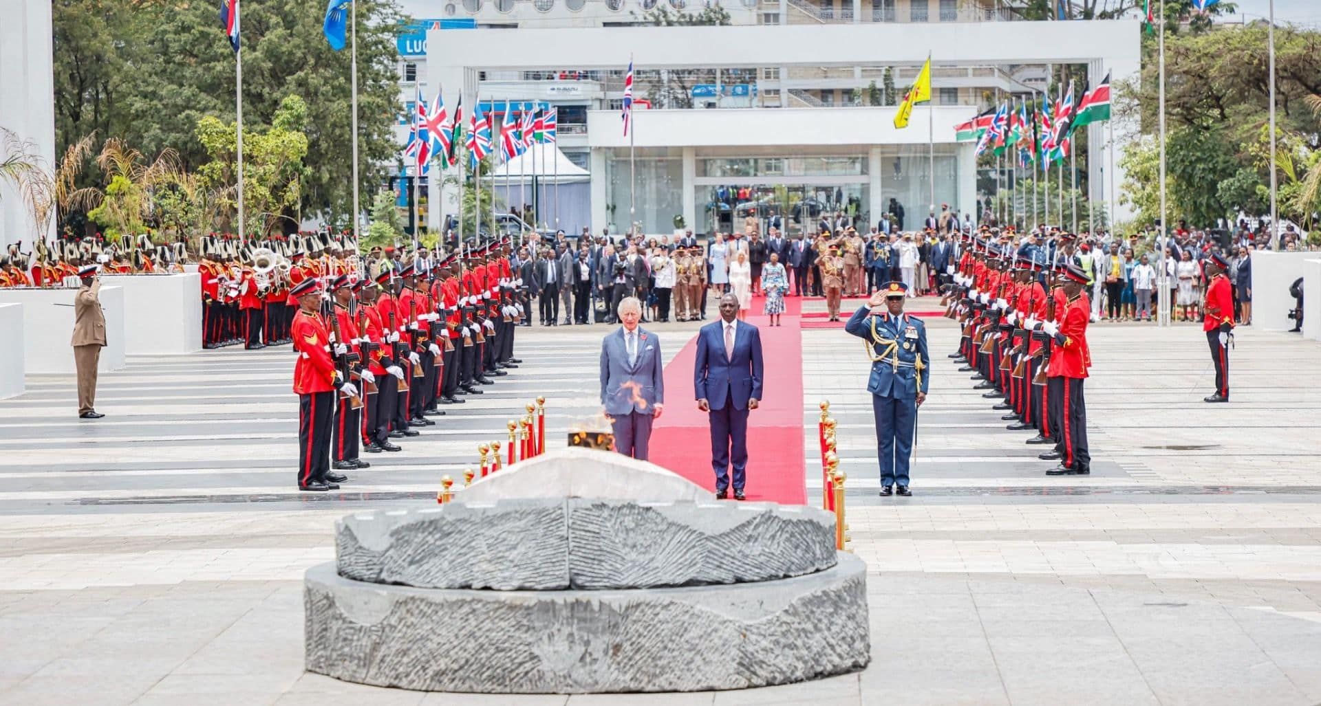 King Charles III and President William Ruto at The Tomb of The Unknown Warrior